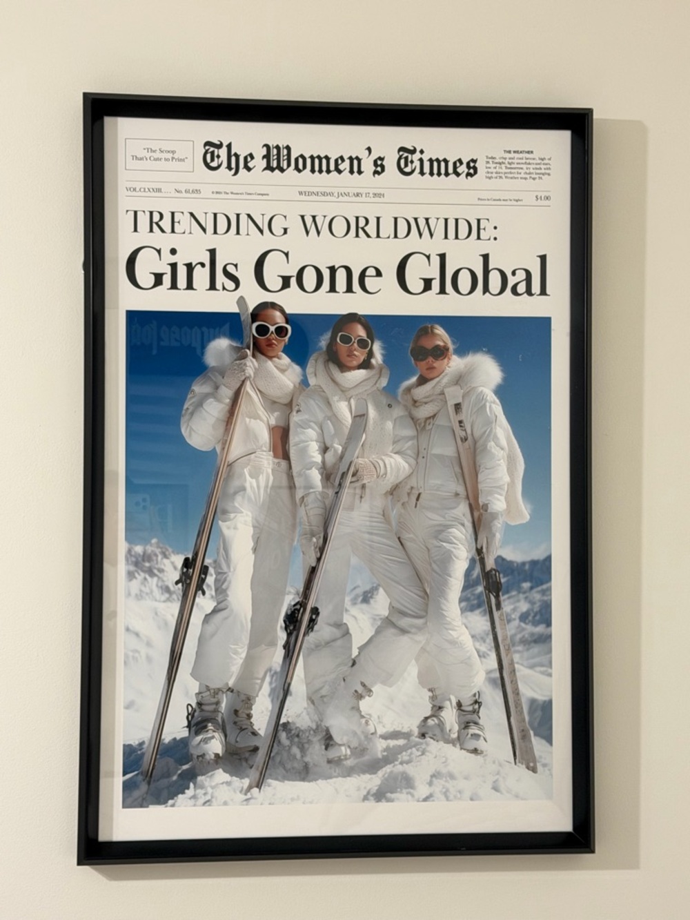 Framed 'The Women's Times' Ski Poster - White Winter Fashion